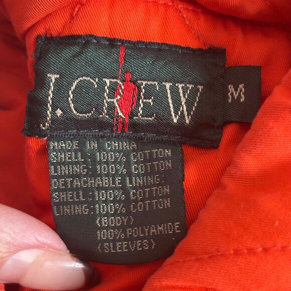 VTG 90s J CREW Quilted Duck Down Vest Gorpcore Neon Bright Hunter Orange Hunt M - Picture 4 of 5